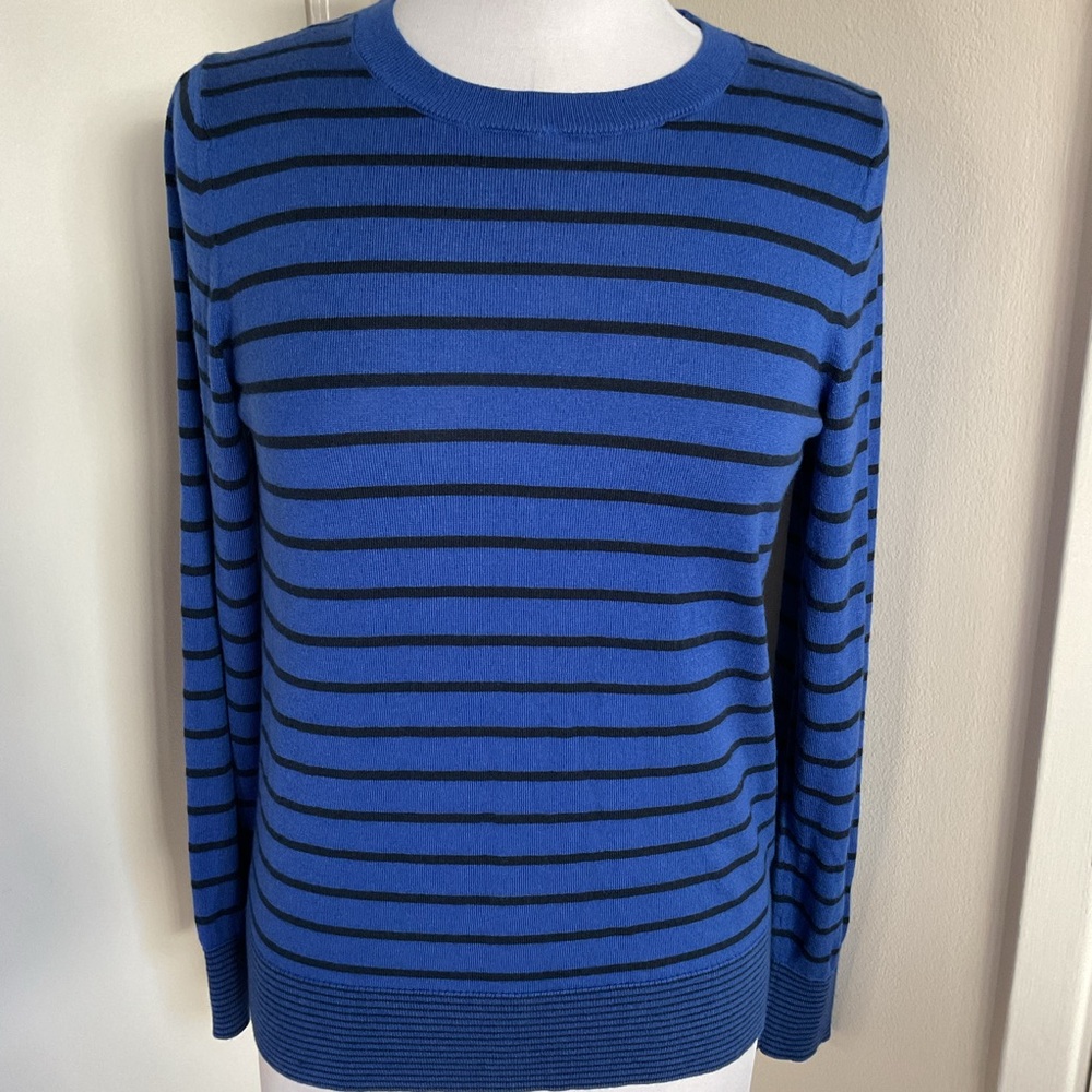 Banana Republic Black Label Silk Cashmere Striped Sweater Blue Black Medium - Picture 2 of 7